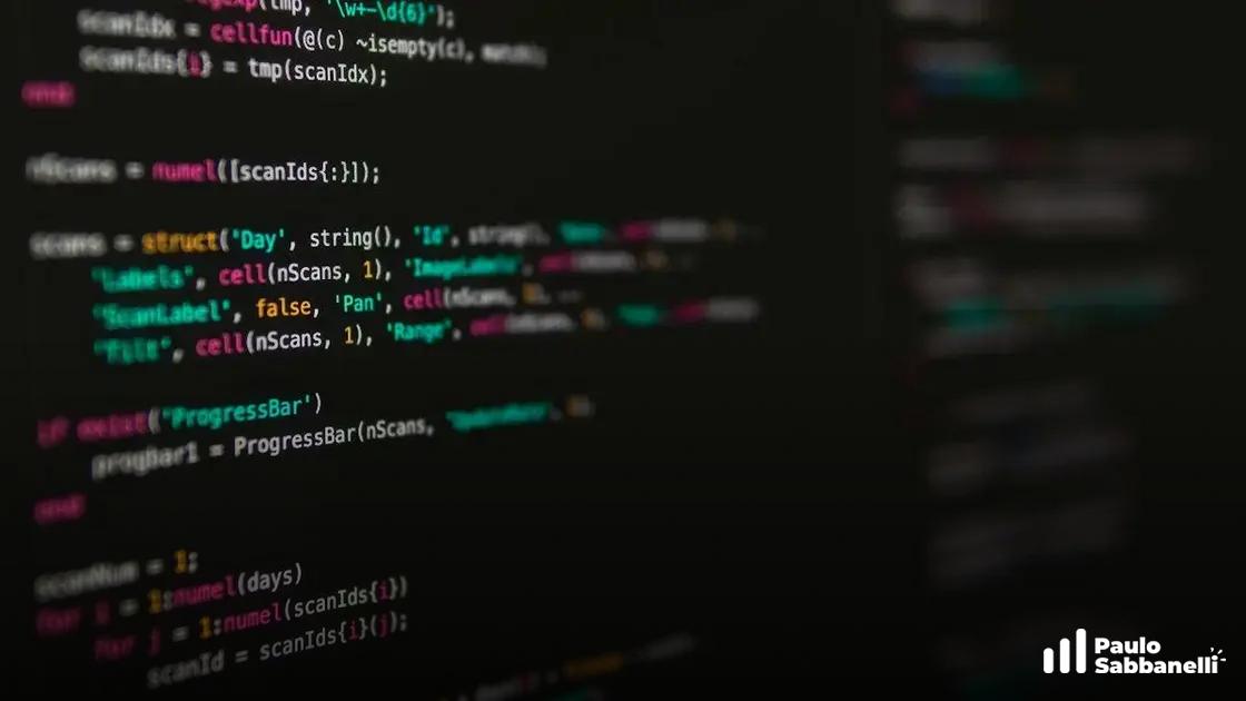 Tela desfocada de código com estrutura de dados e barra de progresso para varreduras