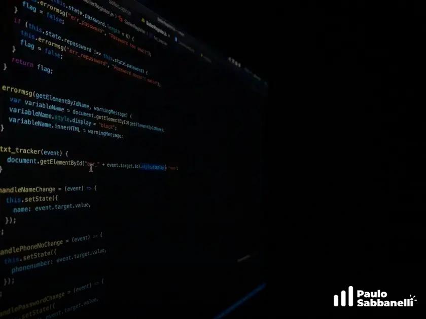 Código JavaScript escuro de um formulário React com funções de mudança de nome e telefone
