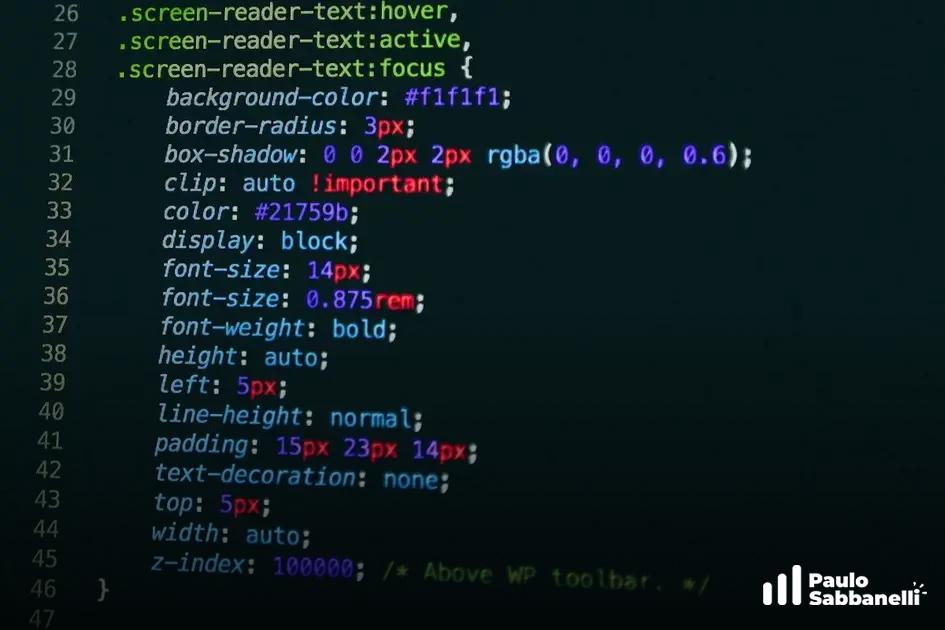 Código CSS de acessibilidade para leitores de tela em um tema WordPress