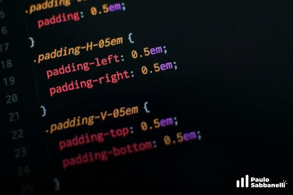 Close de tela com código CSS em rosa definindo classes de padding horizontal e vertical