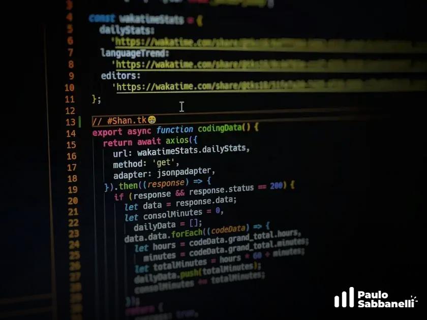 Código JavaScript fazendo uma requisição axios para estatísticas de tempo de código