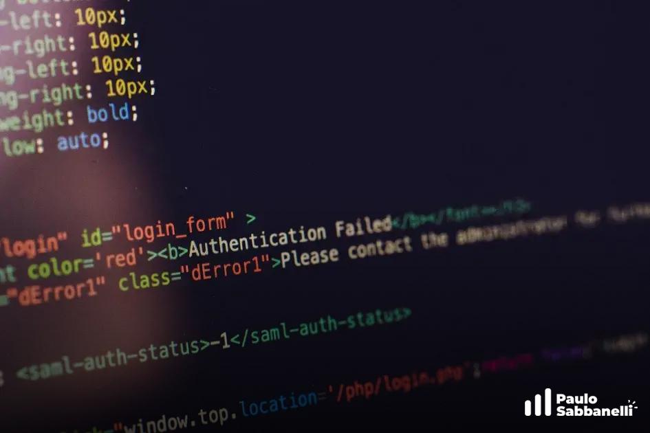 Código com formulário de login exibindo mensagem de erro em vermelho, Authentication Failed