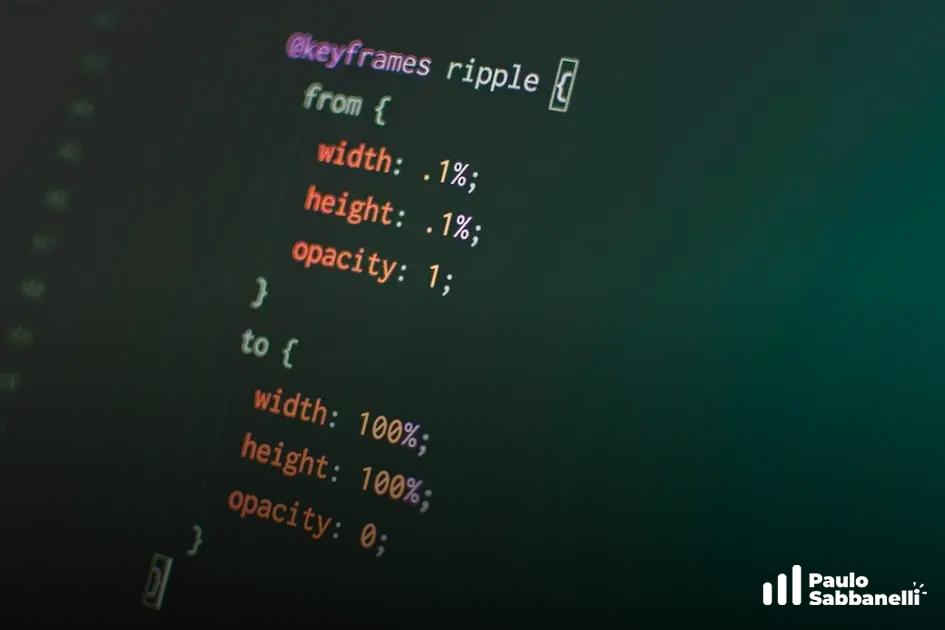 Código CSS com animação keyframes de ondulação sobre fundo verde-azulado