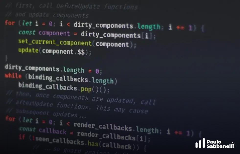Tela de código exibindo loop de atualização de componentes e callbacks de renderização