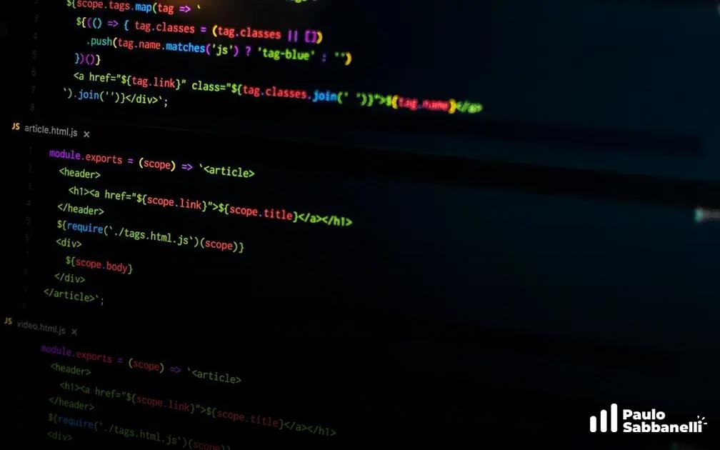 Trecho de código JavaScript gerando dinamicamente elementos de artigo com tags