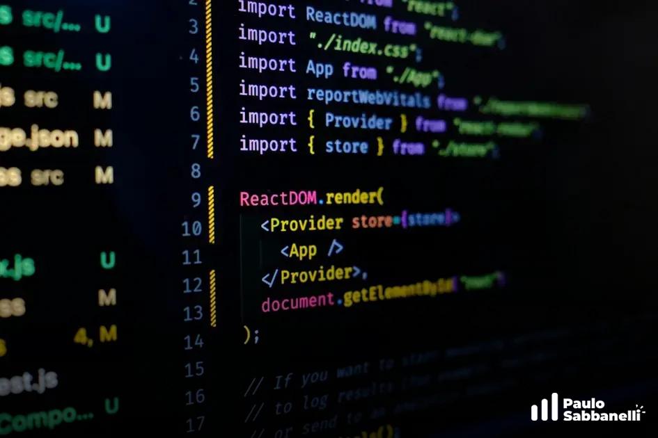 Código React exibindo importações e renderização de componente com Provider e store