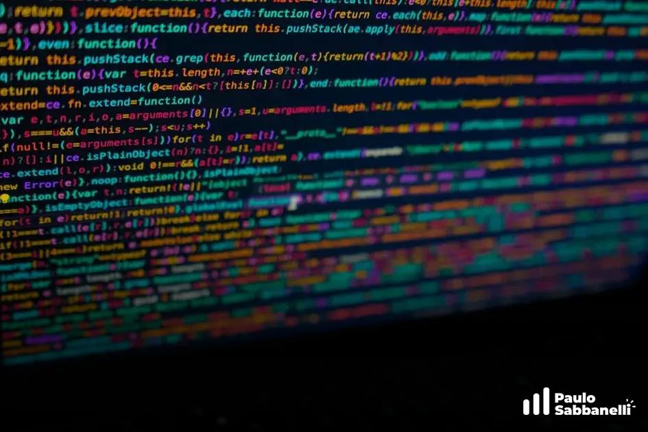 Linhas de código colorido e desfocado em um editor com sintaxe tipo jQuery