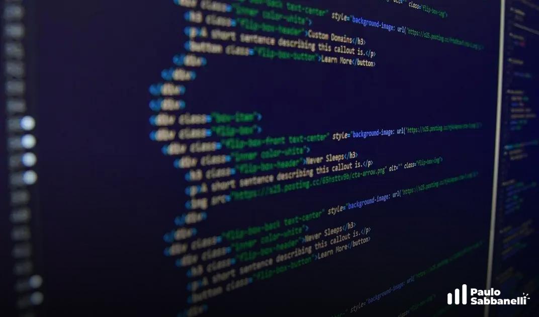 Código HTML em azul definindo uma caixa flip-box com imagem de fundo, em leve perspectiva