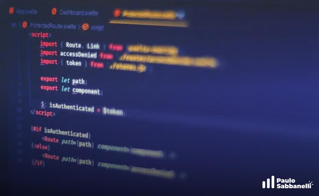 Código Svelte de uma rota protegida verificando autenticação por token, em tons de azul