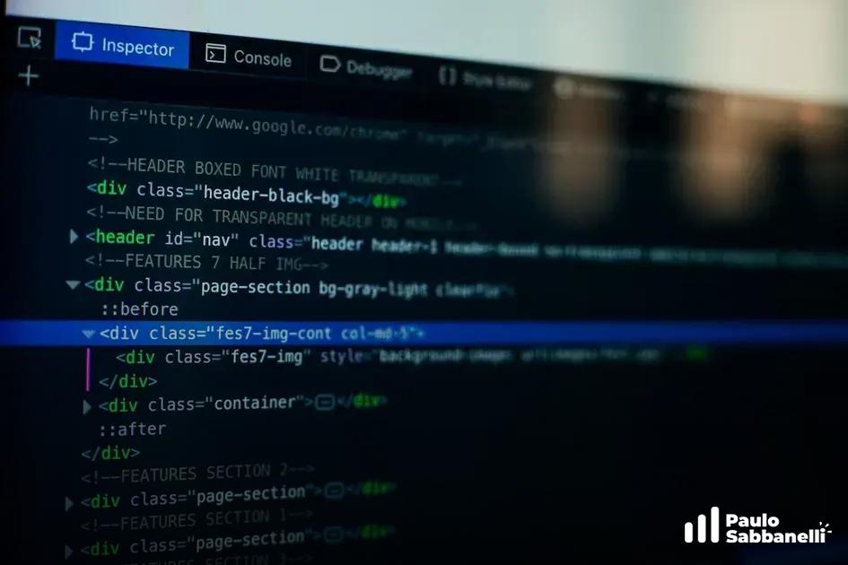 Editor de código com abas de inspetor e console exibindo classes CSS de cabeçalho