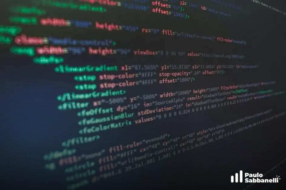 Trecho de código SVG com definições de gradiente e filtro de desfoque