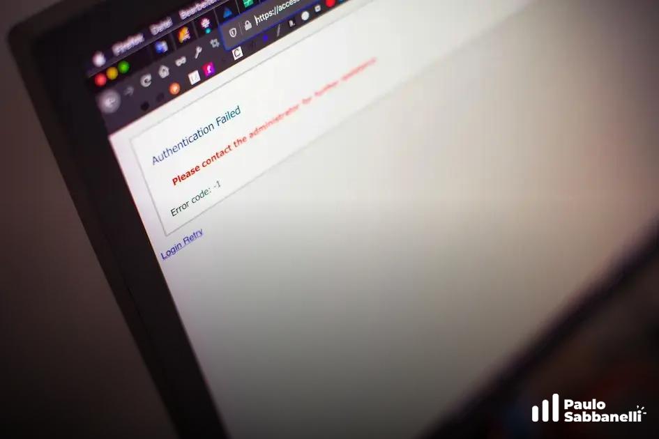 Página de navegador exibindo a mensagem de erro Authentication Failed sobre fundo claro
