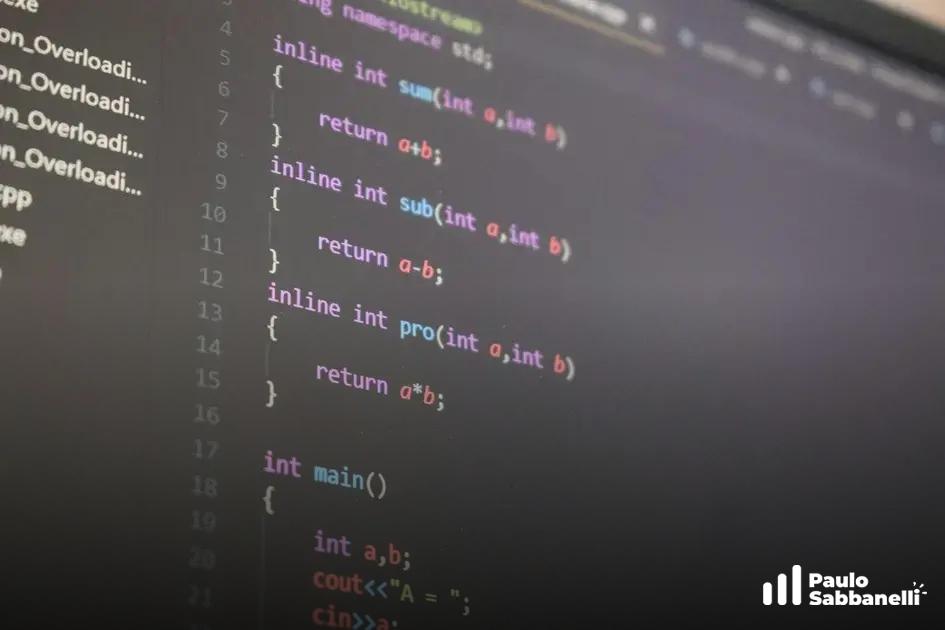 Código C++ com funções inline de soma, subtração e produto de dois números