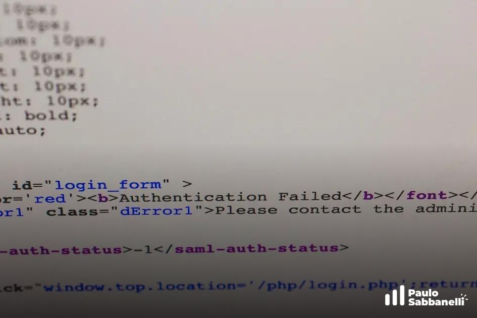Código claro e desfocado exibindo erro de autenticação em um formulário de login