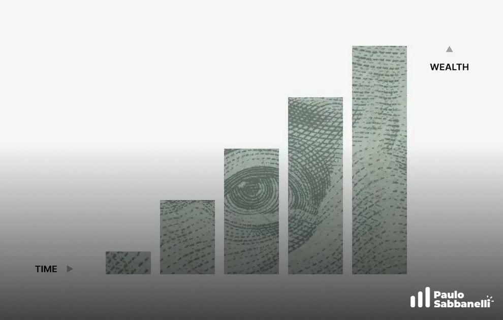 Ilustração de gráfico de barras crescentes com textura de impressão digital e a palavra Wealth