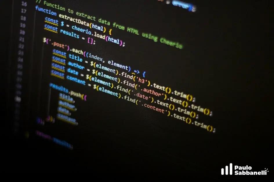Editor de código com função em JavaScript que usa a biblioteca Cheerio para coletar dados de posts